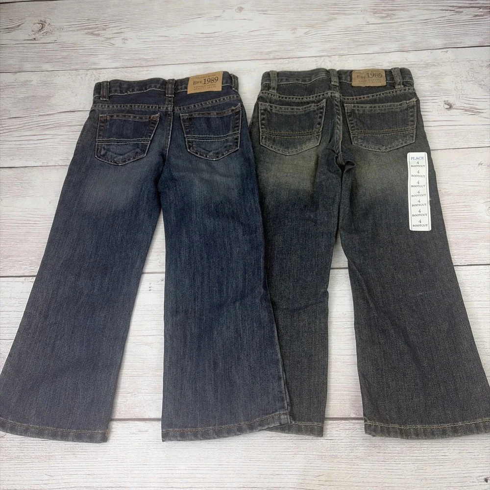 New Lot of 2 The Children's Place Boy's 4 Boot Cut Jeans Adjustable Waist Pants